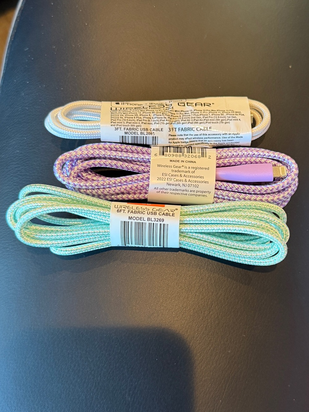 Set of 3 Fabric Charging Cables for iPhone 14 and older